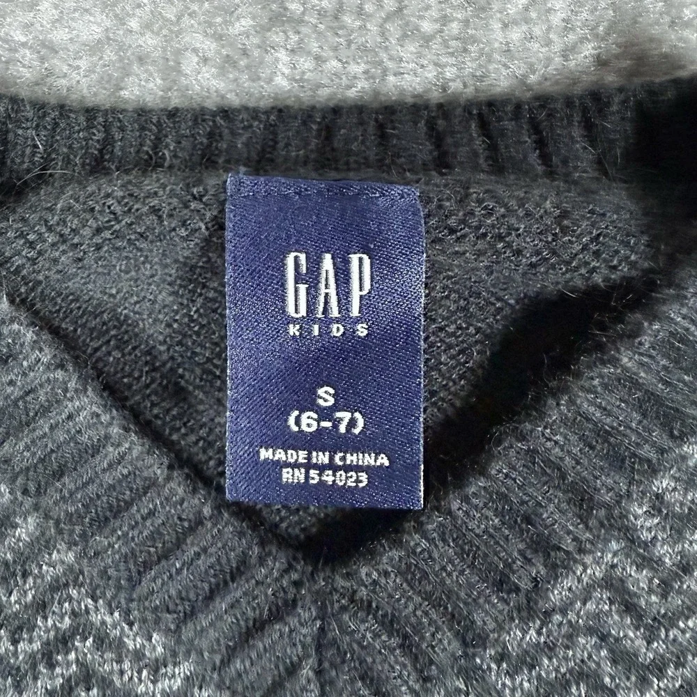 Gap Sweater‎ Vest Boys Small Black Chevron V-Neck Angora Blend Preppy